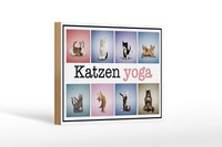 Holzschild Katze 18X12 Cm Katzen Yoga Wanddeko Deko Schild