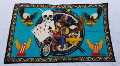HAVATI Tapestry Wall Hanging Motorcycle Harley Felt Throw Eagle #1 Skull 