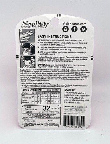 HEAROS Sleep Pretty Pink Ear Plugs for Sleeping 14 Pairs, NRR 32, Model: 5200 - Picture 2 of 2