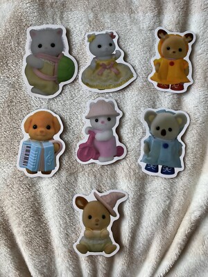 7 Calico Critters Sylvanian 3D Style Cute Plushie Set Kawaii Sticker Lot Toy