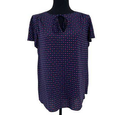 Draper James Navy Red Flutter Sleeve Tie Neck Top Medium 