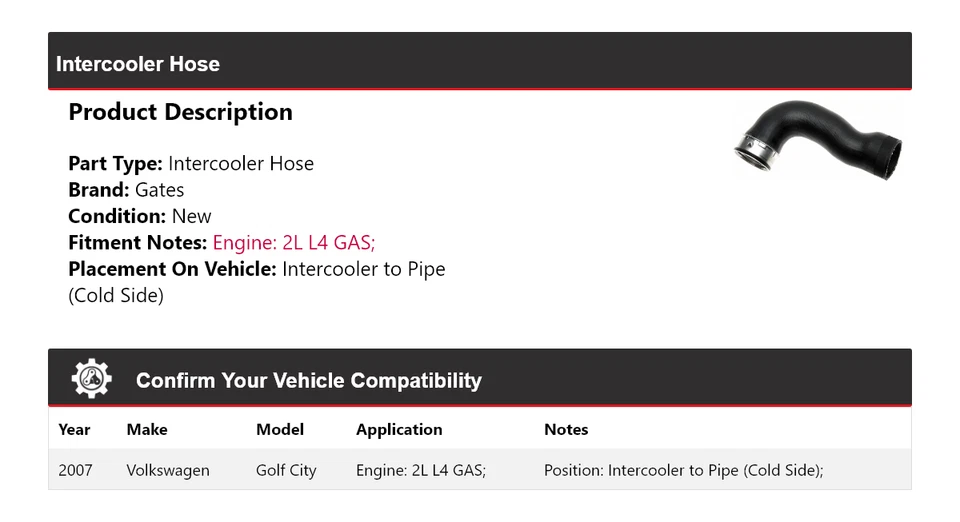 Portões de mangueira intercooler Volkswagen Golf City 2007 - Imagem 2 de 4