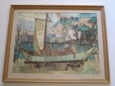 KERO ANTOYAN PAINTING ABSTRACT ARMANIAN  MODERNISM CUBISM BOCK DOCK LANDSCAPE 