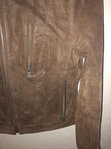 Levi’s Distressed Brown Mocha Genuine Leather Moto Biker Jacket Womens Small - Picture 4 of 16