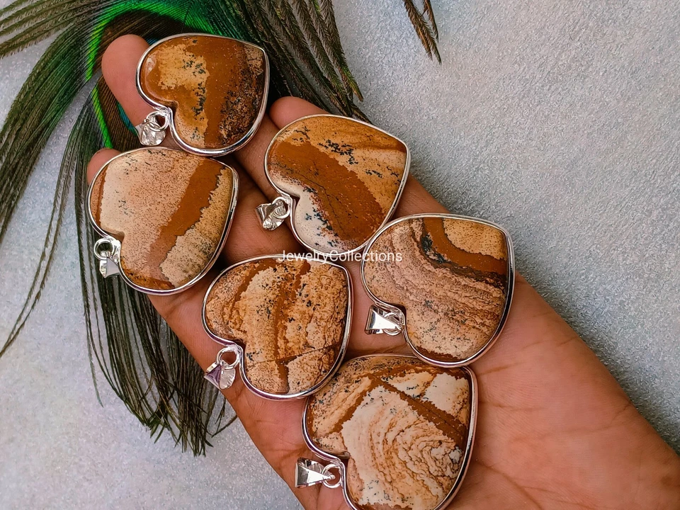 Jarra Jaspe Piedras Preciosas Corazón Colgante Hecho a Mano Bisel Colgante Mujeres Joyería B220 Foto 4 de 4