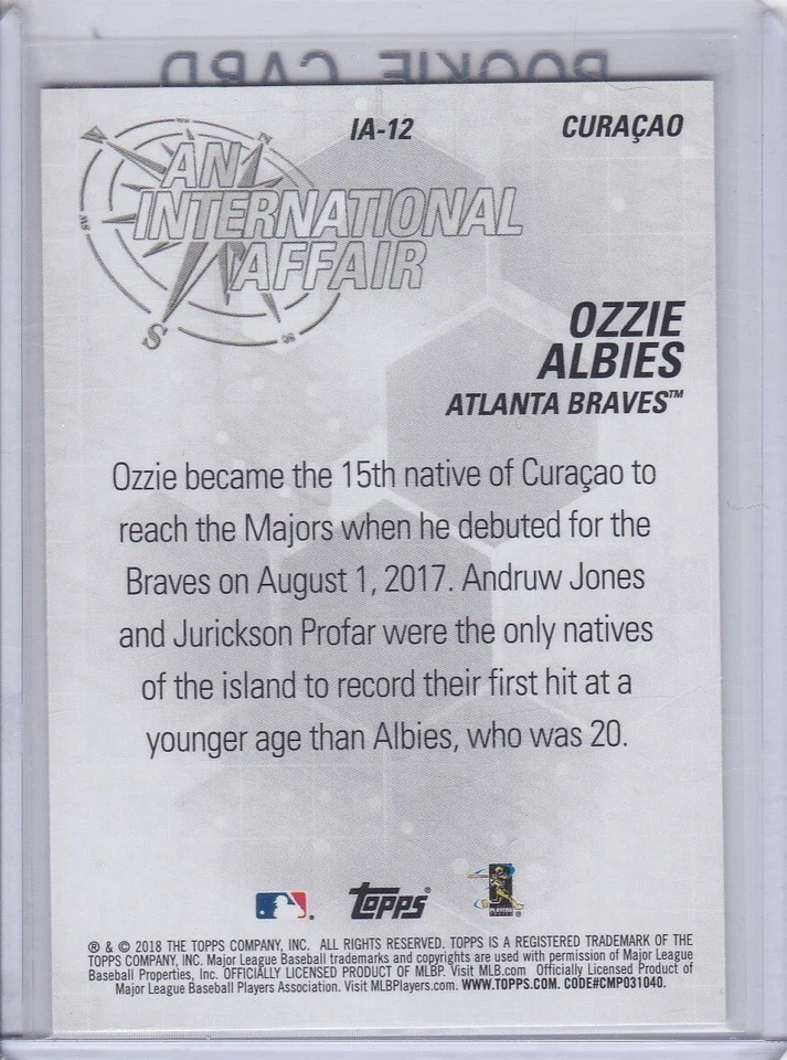 OZZIE ALBIES ROOKIE CARD Topps Atlanta Braves Baseball INTERNATIONAL AFFAIR RC - Image 2 of 2