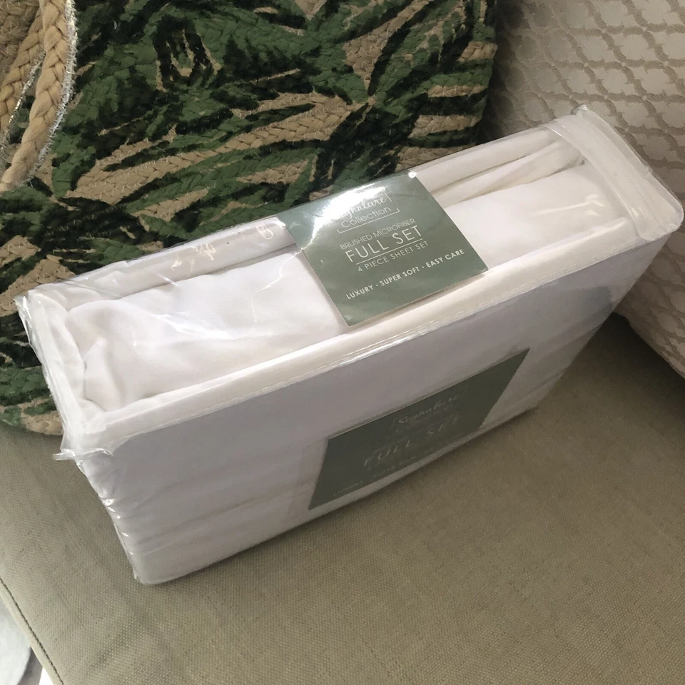 Signature Collection Bed Linens 4-pc Flat Fitted Pillow Cases New White Full Set - Image 4 of 4