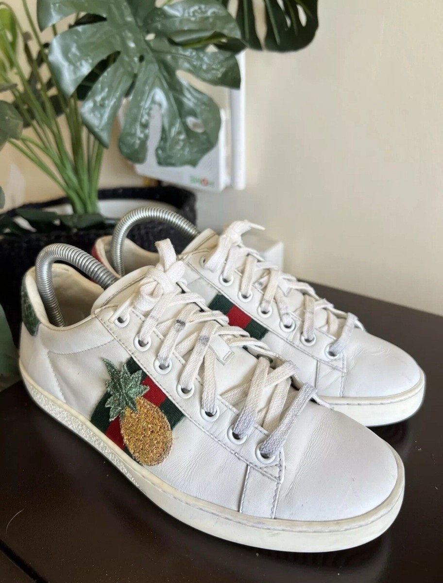 Gucci Calfskin Web Pineapple Embellished Ace Sneakers EU