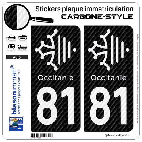 2 Autocollants plaque d'immatriculation 81 Occitanie Croix - Carbone-Style - Picture 1 of 9