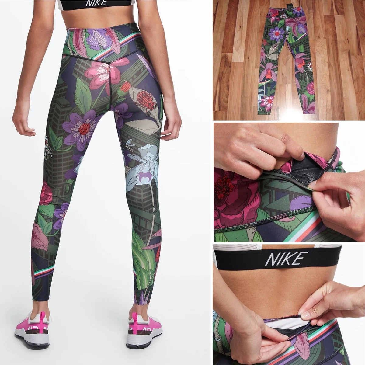 Nike Women's ONE Icon Clash Floral Training Running Tights Pants CU5054 635  S