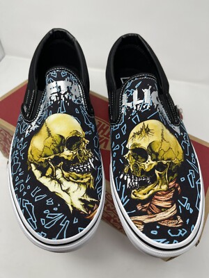 NEW Vans Metallica Push Head Classic Slip On Black True White Men's Size 12