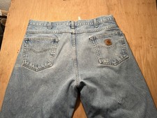 Carhartt Men s Work Jeans 38x30 Light Wash USA MadeWorn Treated Stains