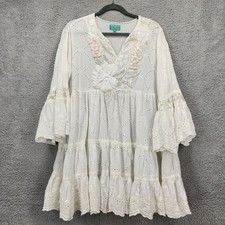 Antica Sartoria Giacomo Cinque White Eyelet Cotton Tiered Boho Tunic Dress OS
