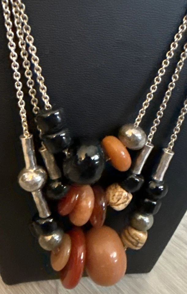 Collar vintage de piedras preciosas mixtas de plata de ley 925 de 3 niveles RLM Studio Foto 2 de 4