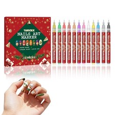 12 Colors Nail Art Pens Set, Xmas Nail Art Marker, Nail Doodle Pens, 0.5 MM Nail