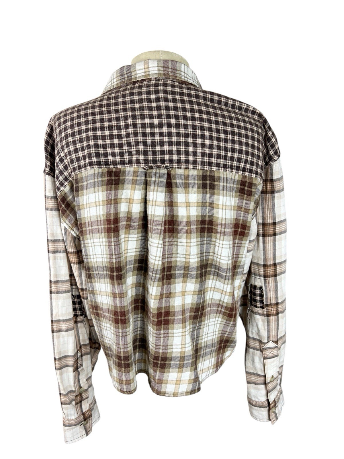 American Eagle Cropped Patchwork Mixed Plaid Flan… - image 3