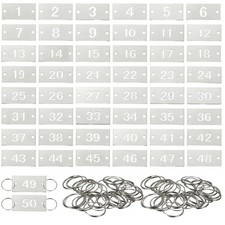 50PCS Number Tags 1-50, Number Key Tags Stainless Steel, Rectangle, Silver