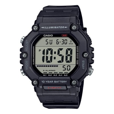 Mens Wristwatch CASIO AE-1600H-1AVEF Digital Silicone Black Chrono Alarm 100mt