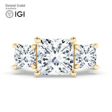 Princess Diamond Trilogy Ring 18k Yellow Gold Labgrown 7.50 Ct Solitaire