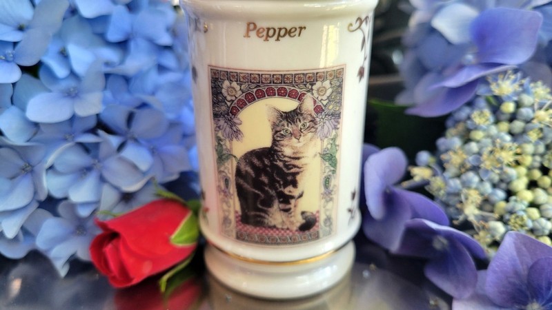 Lenox Cats of Distinction Pepper Spice Jar Porcelain w/ Lid Cat 4.25"