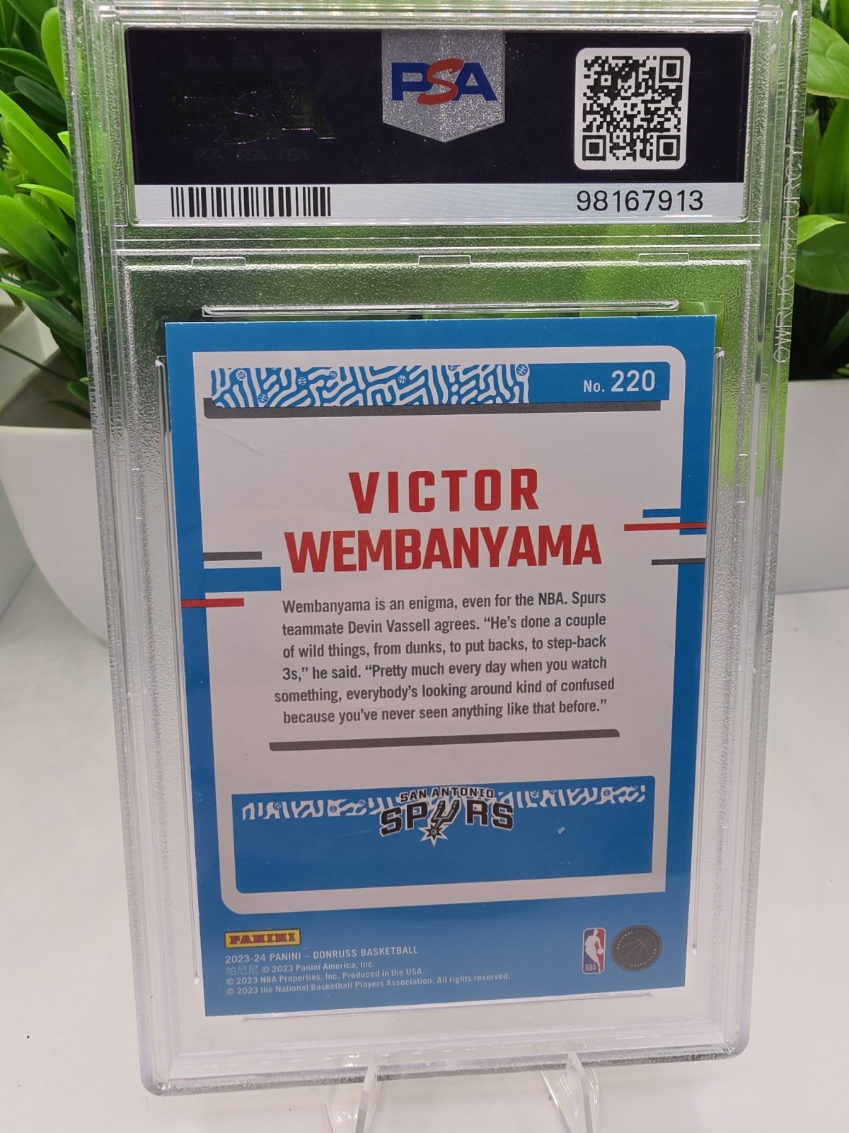 Panini 2023 Donruss Victor Wembanyama #220 Green Laser PSA 9 view 2