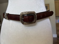 Brighton Leather Segmented Reversible Belt Black/Tan Ornate Hardware Size M 30