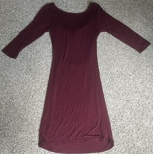 Women's Lulu's Burgundy Cotton Dress With Sleeves, Small