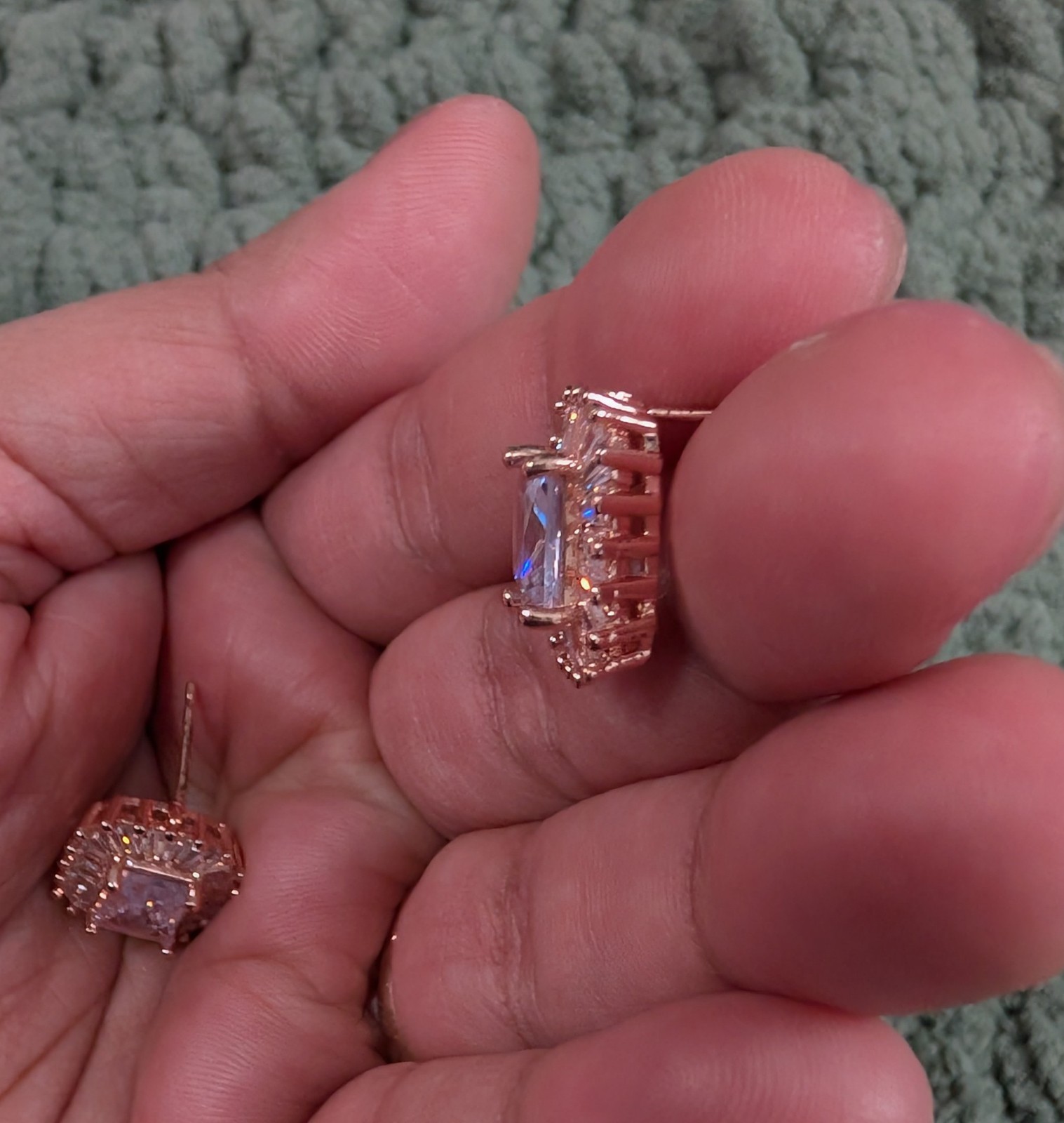 Rose Gold Plated Rectangular Emerald Cut Cubic Zi… - image 3