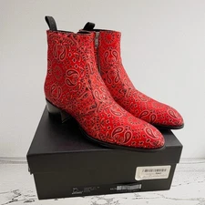 Giuseppe Zanotti Men’s Paisley Print Chelsea Bootie Fashion Boot, Rouge 11.5 NEW