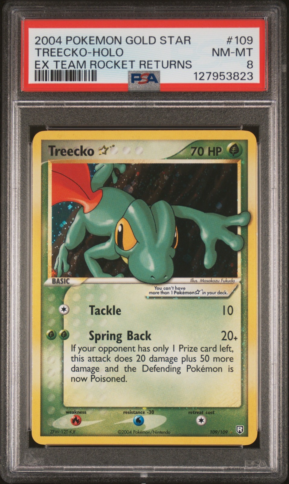 PSA 8 TREECKO GOLD STAR 109 POKEMON EX TEAM ROCKET RETURNS 2004