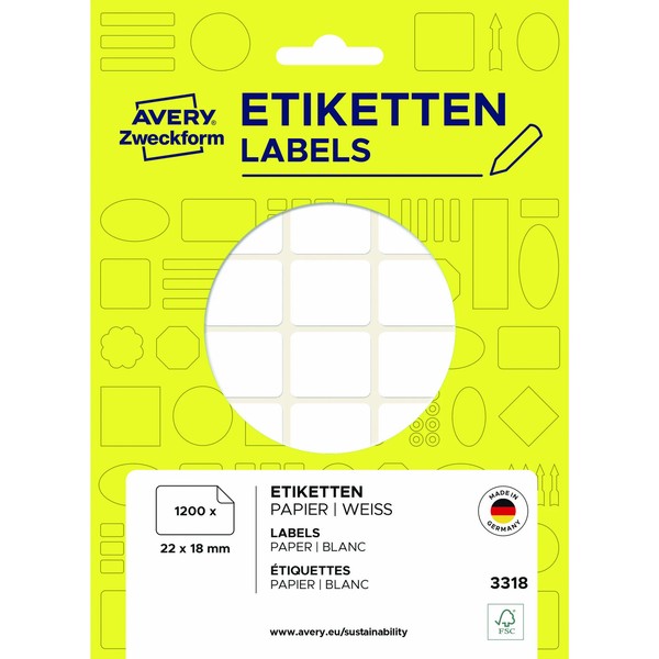 Avery Zweckform Vielzweck-Etiketten, 22 X 18 Mm, Weiß, Fp 1 Bis 40 Stk Spare 63%-image