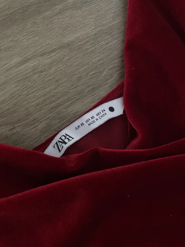 Zara Blogger Samt Kleid Velvet Rot Weinrot Bordeaux Stretch Maxikleid Elegant - Bild 4 von 4