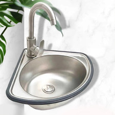 Small Campervan / Caravan Corner Sink - Stainless Steel Bathroom Basin Motorhome