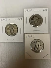 Lot Of 3 Silver Quarters; 1926, 1927, 1928 Standing Liberty