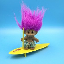 Vintage Russ Troll Doll Surfer on Surfboard Purple Hair 18350