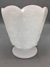 E.O. Brody Co 5" Footed Jardiniere Vase Paneled Grape Milk Glass Translucent Vtg
