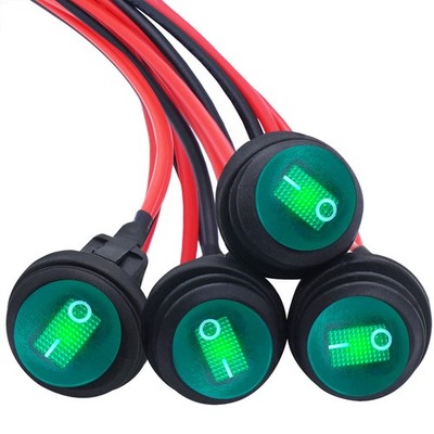 4Pcs Waterproof Rocker Switch 12V Round Toggle Switch SPST 3pin ON Off Green ...