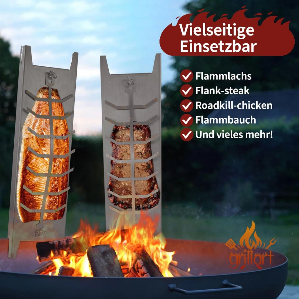 Flammlachsbrett set Edelstahl Buche Feuerschale Flammlachsbretter Lachsbrett - Bild 4 von 4