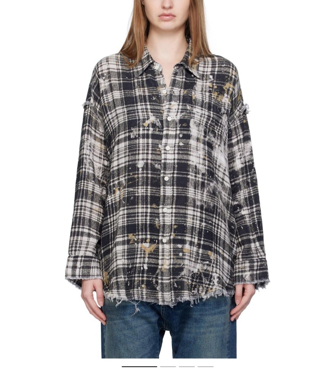 NWT R13 Shredded Seam Drop Neck Shirt in black & Off-White Size XS