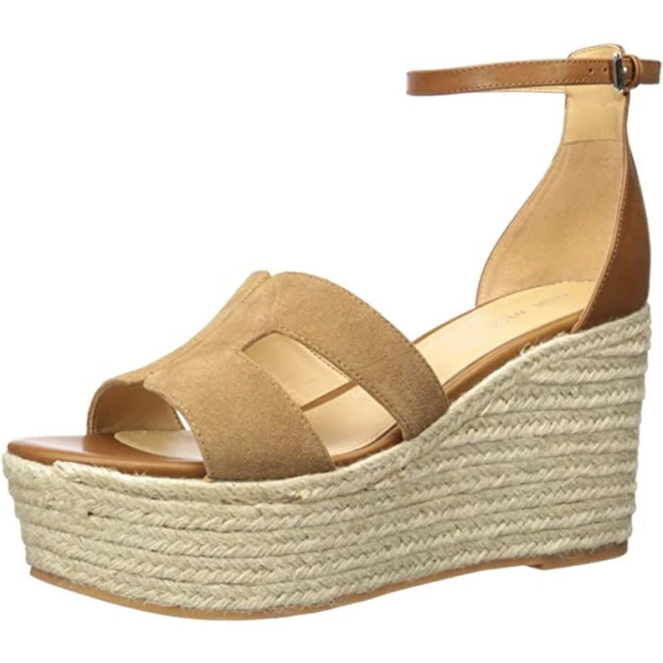 Adelyn Dark Natural Suede Nine West Wedge Espadrille Sandals - Imagem 2 de 4