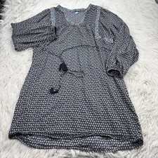 Old Navy Women's M Black White Floral Peasant Shift Dress Boho Cottagecore