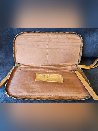 Free People Wallet Boho Distressed Tan Zip Around Clutch Wristlet NWOT