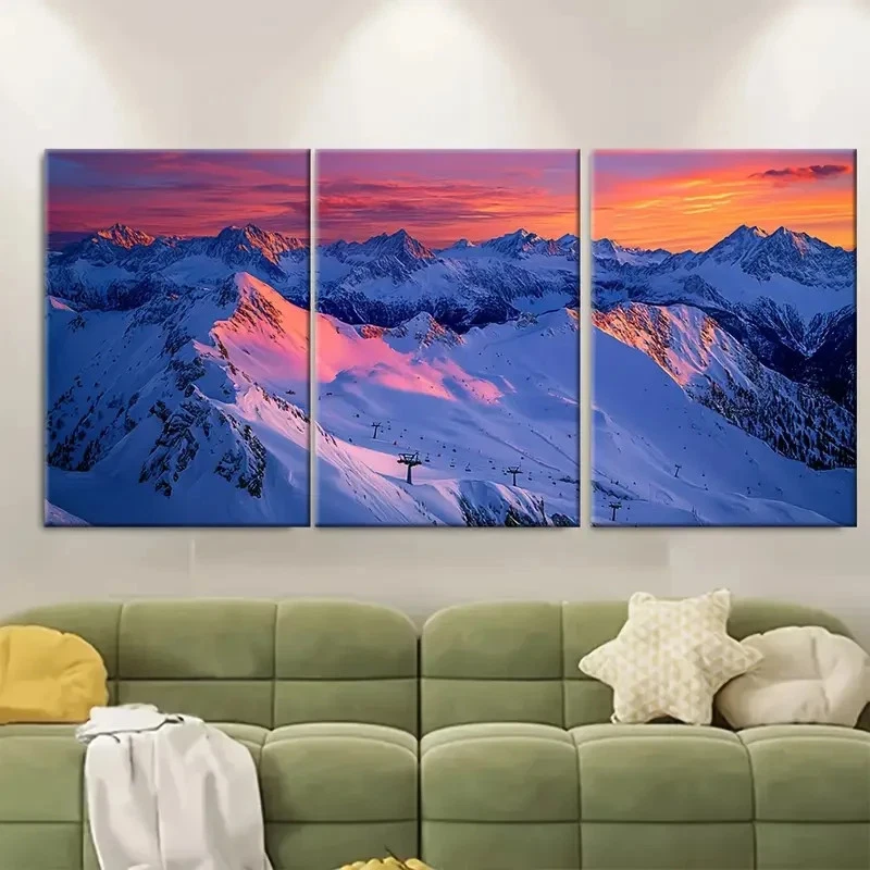 3pcs Obertauern Ski Resort Mountain Wall Art Canvas Unframed/Framed - Image 2 of 4