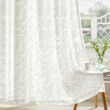 Curtains Voile Curtain Drapes with Leaf Patterns Semi Sheer with Eyelets Cur...
