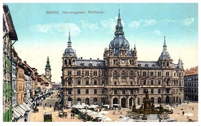 Vintage Postcard Rathaus City Hall Herrengasse Graz Austria Street View