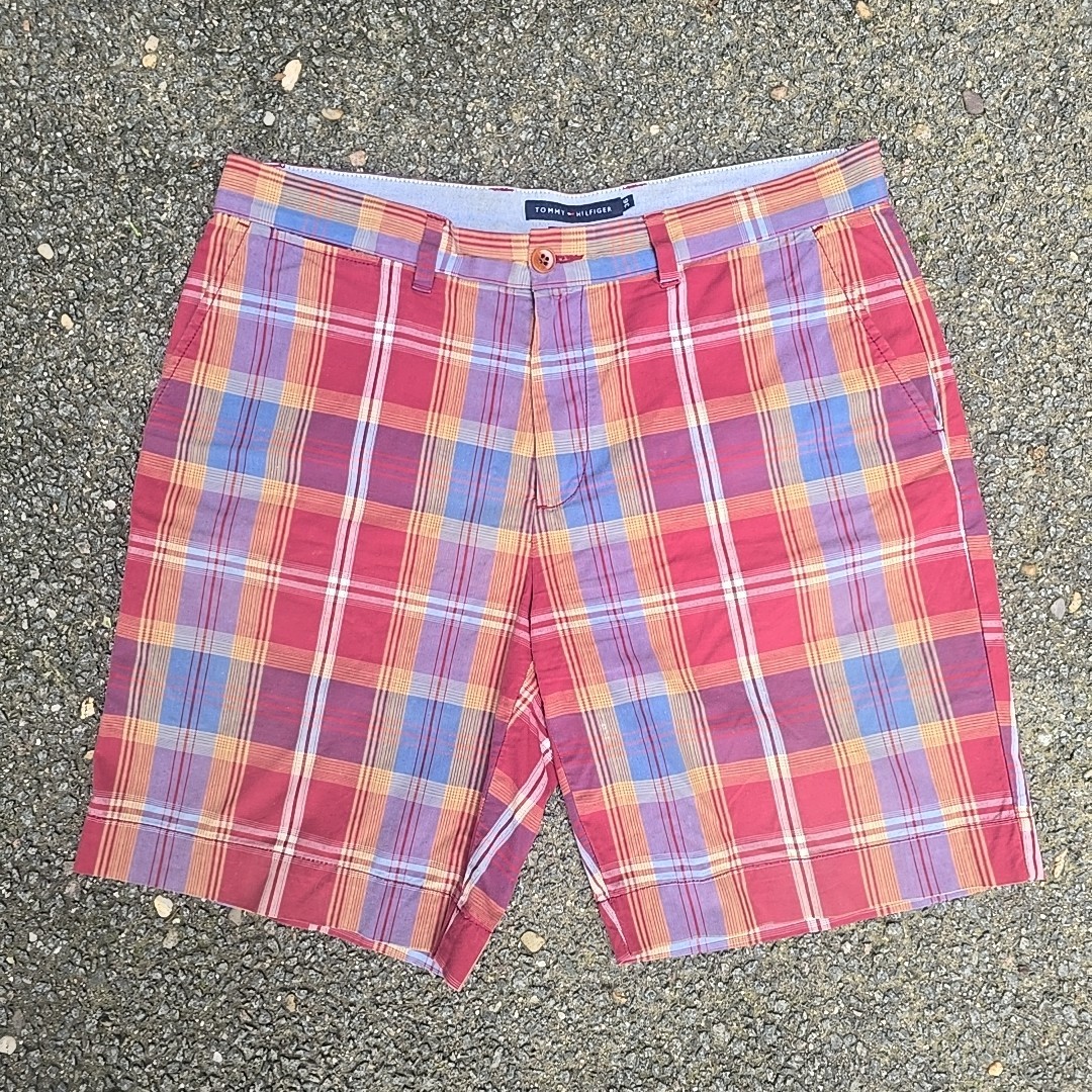 Tommy Hilfiger Vintage Distressed Red Stripe Baggy Shorts Men Size 36 Relaxed Fit