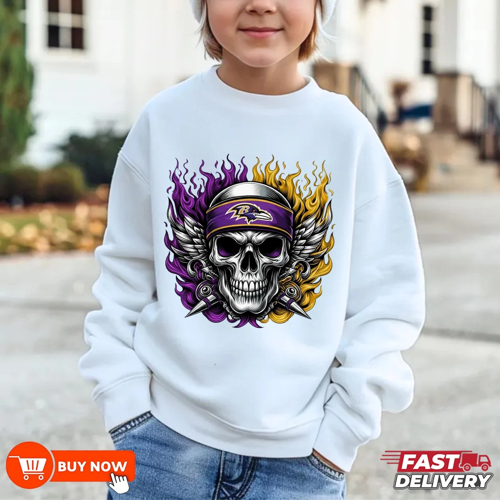 Baltimore Ravens Skull Cheers Football Sweatshirt