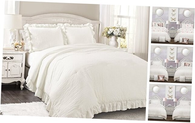 Soft Ruffled Twin XL Comforter Set with Matching Sham in Cozy White-image