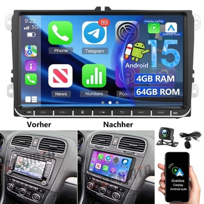 4+64G Für VW Golf VI Cabriolet Autoradio Apple Carplay Android 15 GPS Navi KAM