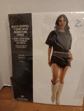Costume, Female, Black Cropped T-Shirt w/ Rhinestone Fringe, Adult L/XL , NIP